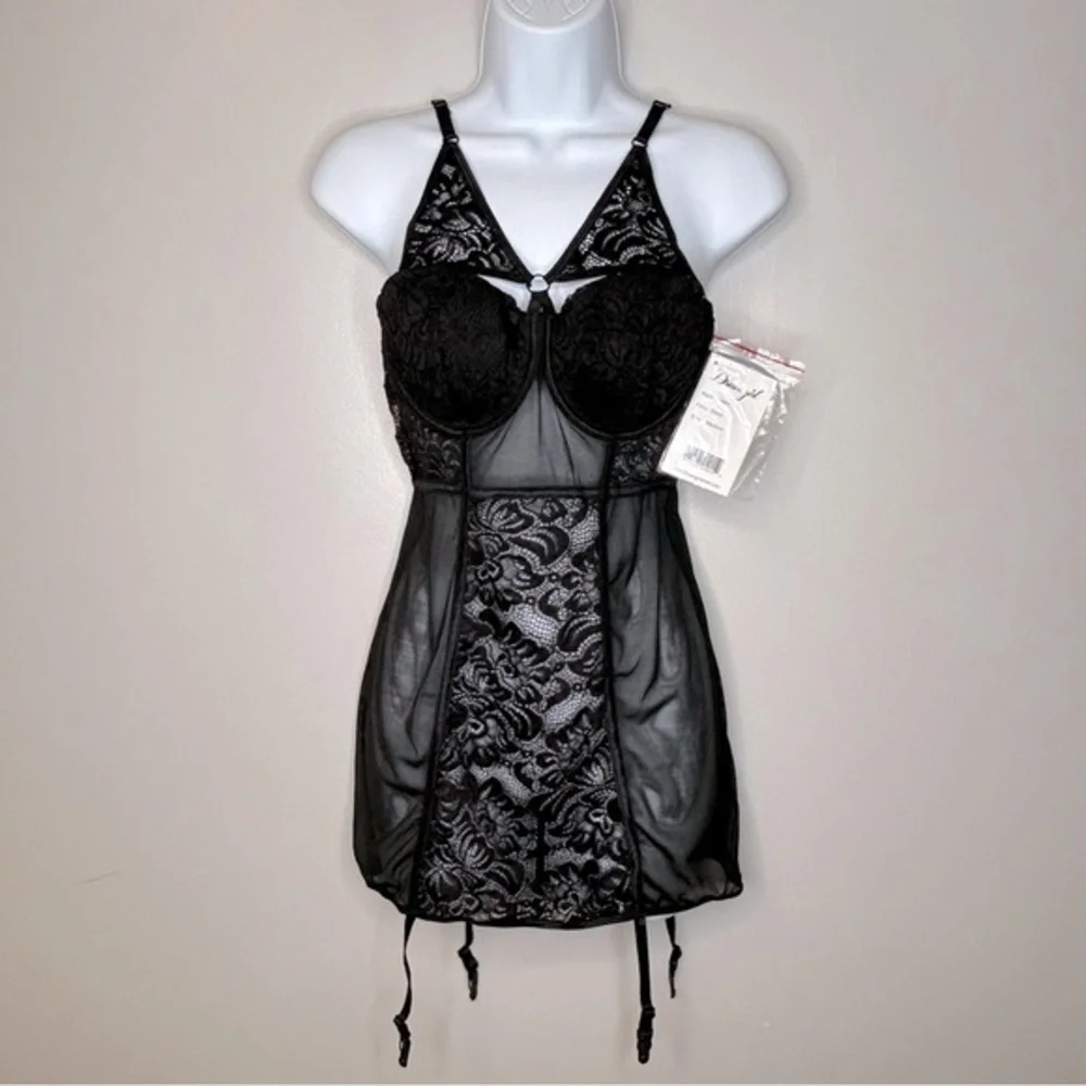 Dreamgirl Black Babydoll Bustier Garter Lingerie Size M‎ NWT - Picture 3 of 12